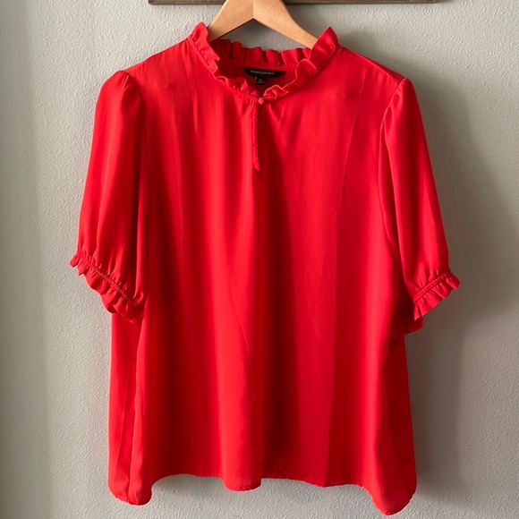 Banana Republic Tops - Banana Republic Ruffle Neck and Sleeve Red Shirt Sleeve Blouse size XL